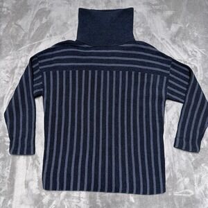Poetry Turtleneck Sweater Womens 10 Navy Wool Cotton Ribbed Knit Pullover